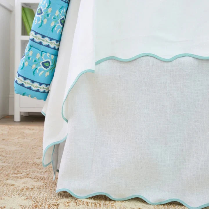 Blue / White Scalloped Dorm Bedskirt