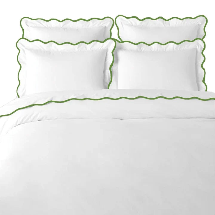 Green / White Scalloped Duvet Cover - King
