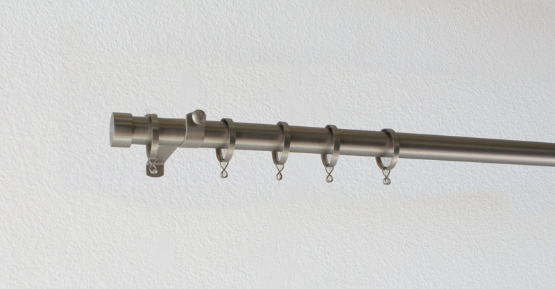 Iron 1 1/8 Inch Round Drapery Rod Set - Includes Curtain Rod, Adjustable Brackets, Flat Rings, and End Caps