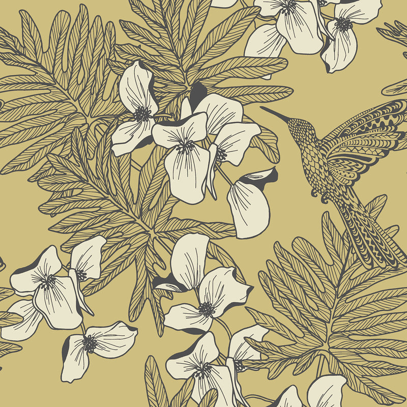 Maxwell - HUMMINGBIRD (WP) - MUSTARD - Wallcovering by the 11 Yard Roll