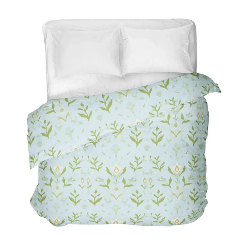 Petal Garden Aqua Microlux Duvet Cover - Full/Queen