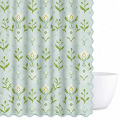 Petal Garden Aqua Scalloped Shower Curtain 72" x 72"