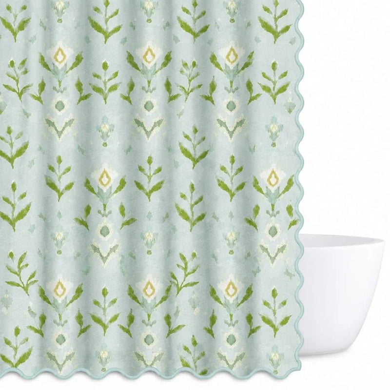 Petal Garden Aqua Scalloped Shower Curtain 72" x 72"