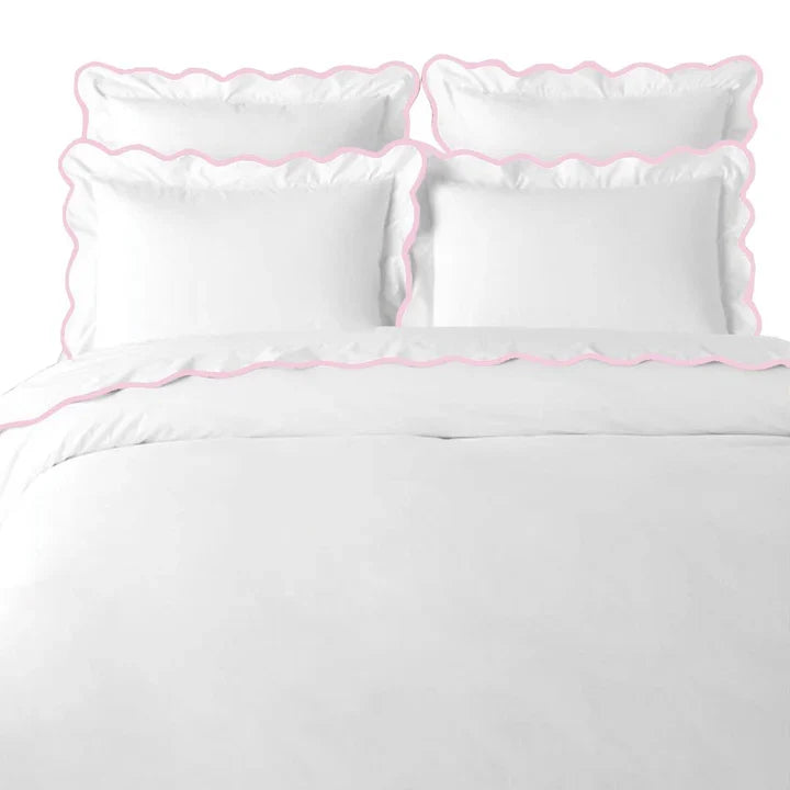 Pink / White Scalloped Duvet Cover - Full/Queen