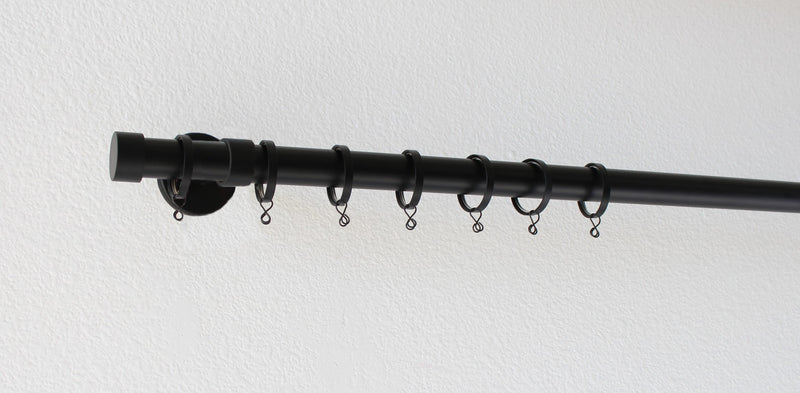 Iron 1 1/8 Inch Round Drapery Rod Set - Includes Curtain Rod, Enclosed Brackets, Flat Rings, and End Caps