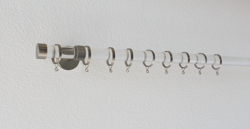 Acrylic 1 1/8 Inch Round Drapery Rod Set - Includes Curtain Rod, Enclosed Brackets, Flat Rings, and End Caps