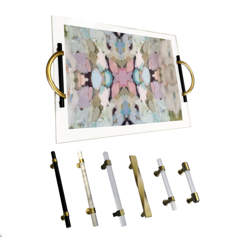 Double Pane Acrylic Serving Tray with Collage/Wallpaper Display - Multiple Handle Options - Fabrics and Drapes