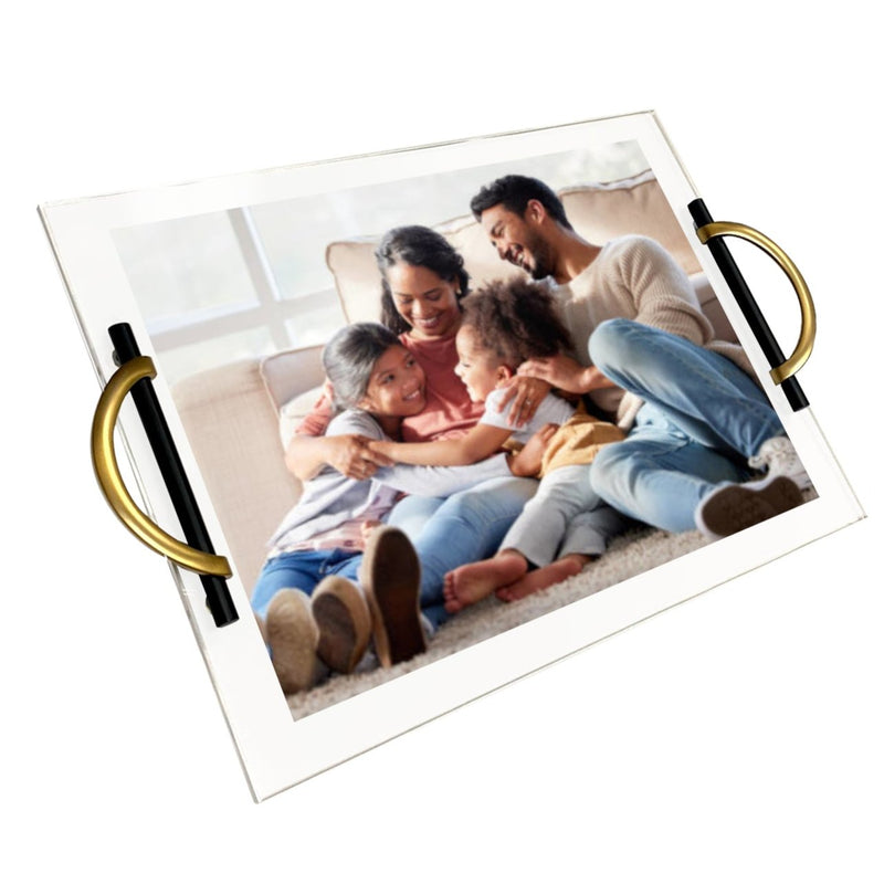 Double Pane Acrylic Serving Tray with Collage/Wallpaper Display - Multiple Handle Options - Fabrics and Drapes