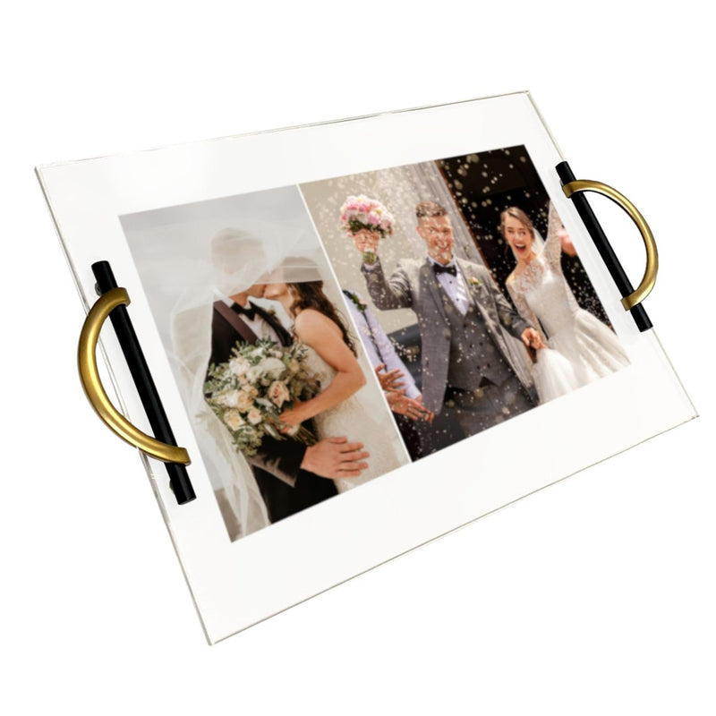 Double Pane Acrylic Serving Tray with Collage/Wallpaper Display - Multiple Handle Options - Fabrics and Drapes