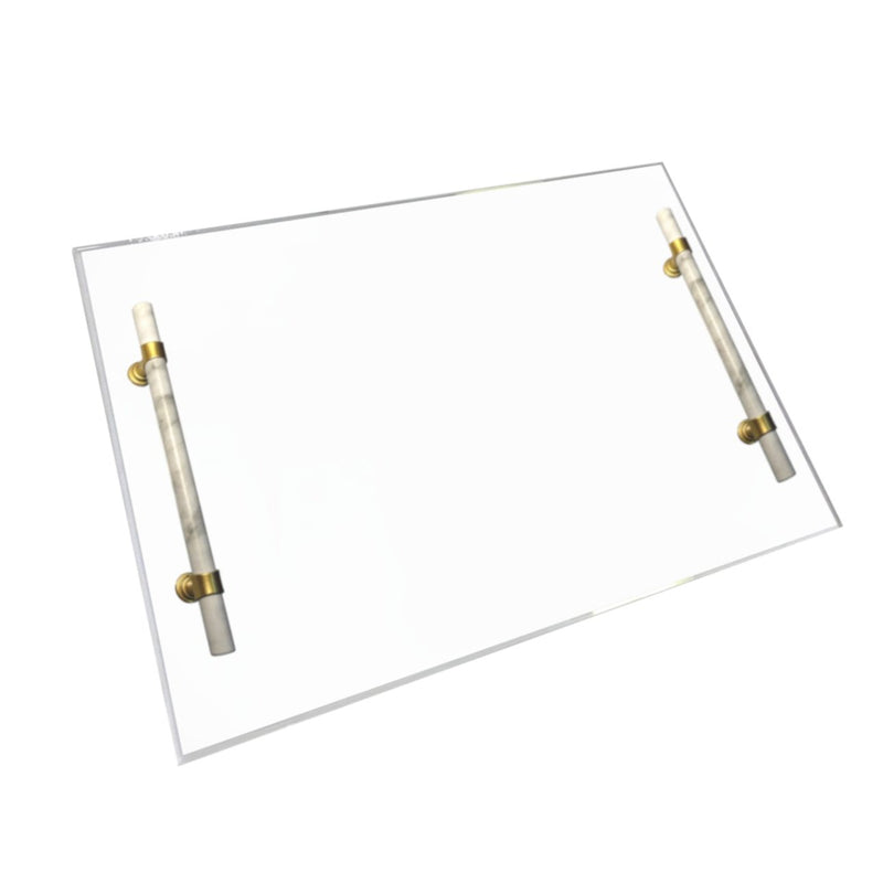 Double Pane Acrylic Serving Tray with Collage/Wallpaper Display - Multiple Handle Options - Fabrics and Drapes