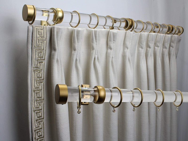 1.5 Inch Acrylic Lucite Round Drapery Rod Set - Includes Curtain Rod, Long Enclosed/Ceiling Mount Brackets, Rings, End Caps