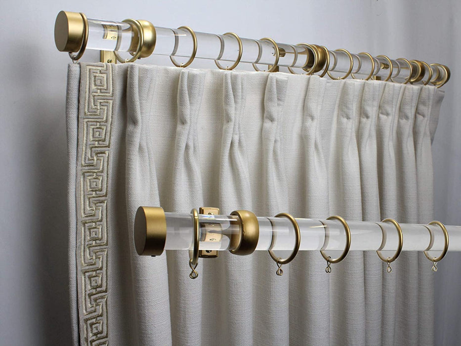 1.5 Inch Acrylic Lucite Round Drapery Rod Set-Includes Curtain Rod, Long Enclosed/Ceiling Mount Brackets, Rings, End Caps-Free Shipping
