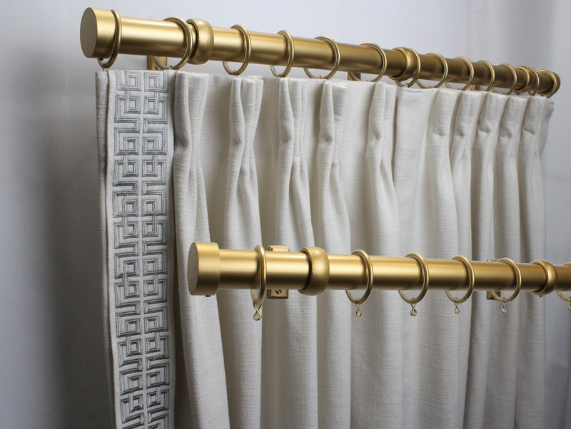 1.5 Inch Iron Round Drapery Rod Set - Includes Curtain Rod, Long Fully Enclosed Brackets, Rings, and End caps