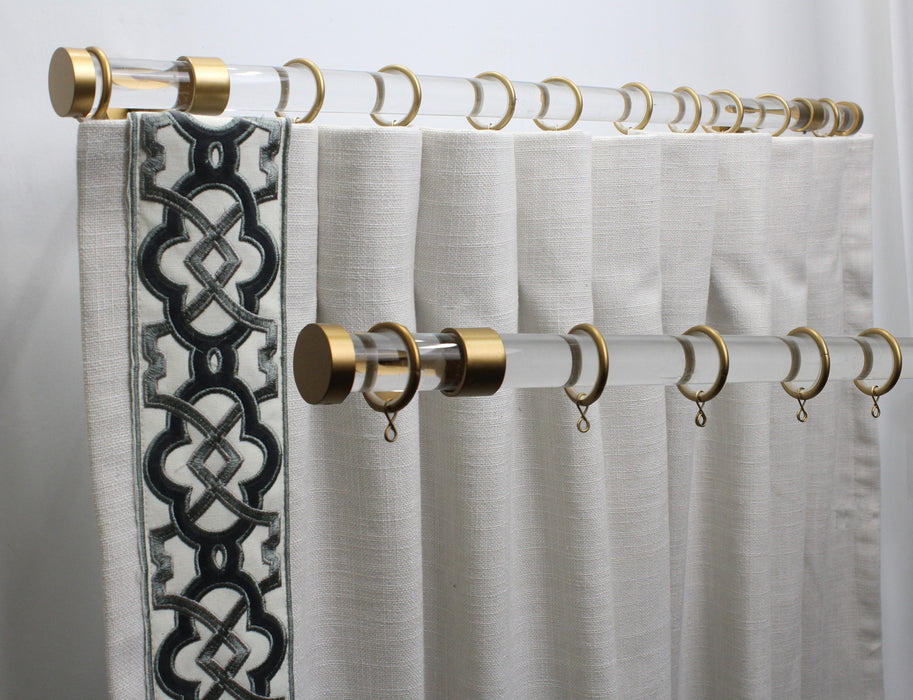 1 Inch Acrylic Lucite Round Drapery Rod Set - Includes Curtain Rod, Long Enclosed Brackets, Rings, and End Caps