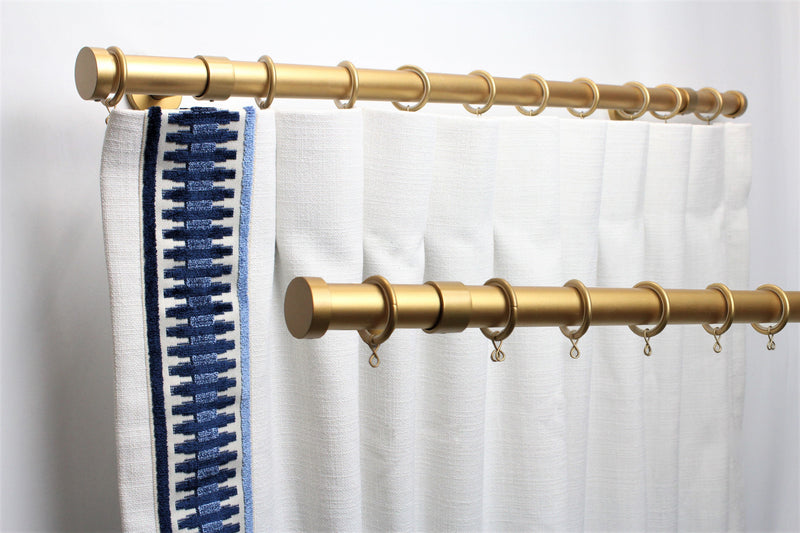 1 Inch Iron Round Drapery Rod Set- Includes Curtain Rod, Long Enclosed Brackets, Rings, and End Caps
