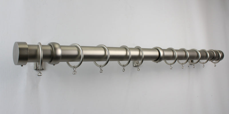 1.5 Inch Iron Round Drapery Rod Set - Includes Curtain Rod, Long Fully Enclosed Brackets, Rings, and End caps