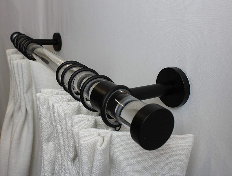 1 Inch Acrylic Lucite Round Drapery Rod Set - Includes Curtain Rod, Long Enclosed Brackets, Rings, and End Caps