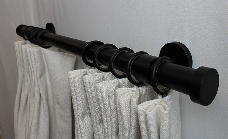 1 Inch Iron Round Drapery Rod Set - Includes Curtain Rod, Short Enclosed/Ceiling Mount Brackets, Rings, and End Caps
