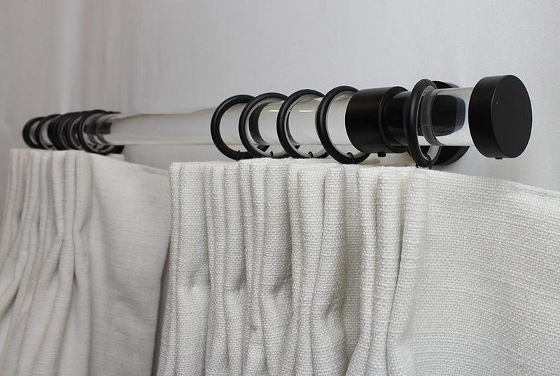 1 Inch Acrylic Lucite Round Drapery Rod Set-Includes Curtain Rod, Short Enclosed/Ceiling Mount Brackets, Rings, End Caps