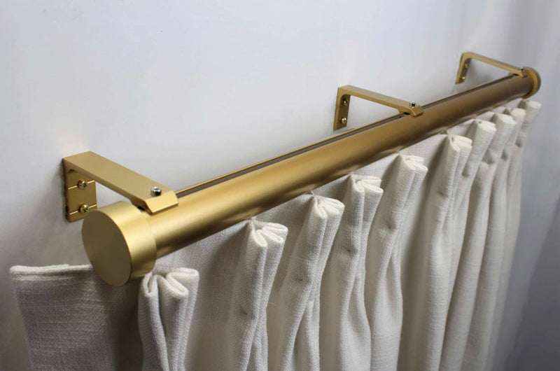 1.5 Inch Traversing Channel Track Round Drapery Rod Set - Includes Curtain Rod, Channel Brackets, Glides, and End Caps