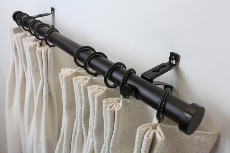 Iron 1 Inch Round Drapery Rod Set - With Custom Cut Curtain Rod, Adjustable Projection Brackets, Rings, and End Caps