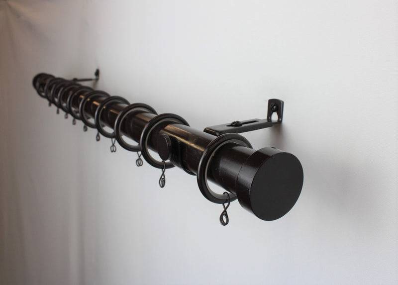 Iron 1 Inch Round Drapery Rod Set - With Custom Cut Curtain Rod, Adjustable Projection Brackets, Rings, and End Caps