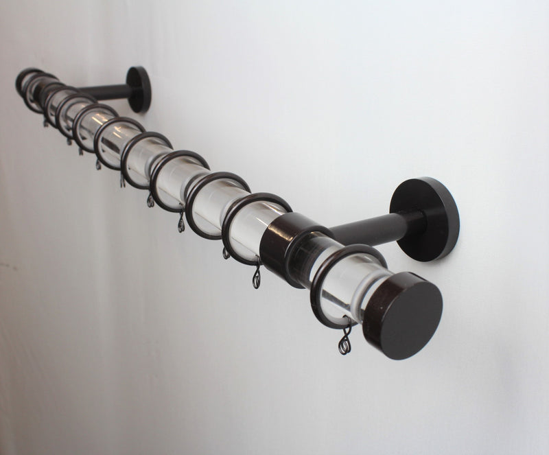 1 Inch Acrylic Lucite Round Drapery Rod Set - Includes Curtain Rod, Long Enclosed Brackets, Rings, and End Caps