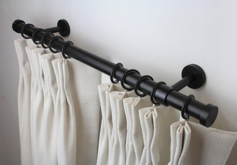 1 Inch Iron Round Drapery Rod Set- Includes Curtain Rod, Long Enclosed Brackets, Rings, and End Caps