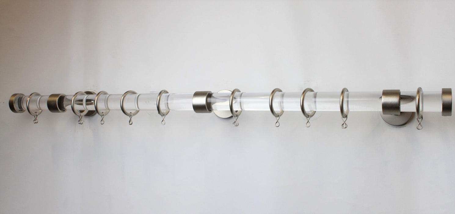 1 Inch Acrylic Lucite Round Drapery Rod Set - Includes Curtain Rod, Long Enclosed Brackets, Rings, and End Caps - Free Shipping