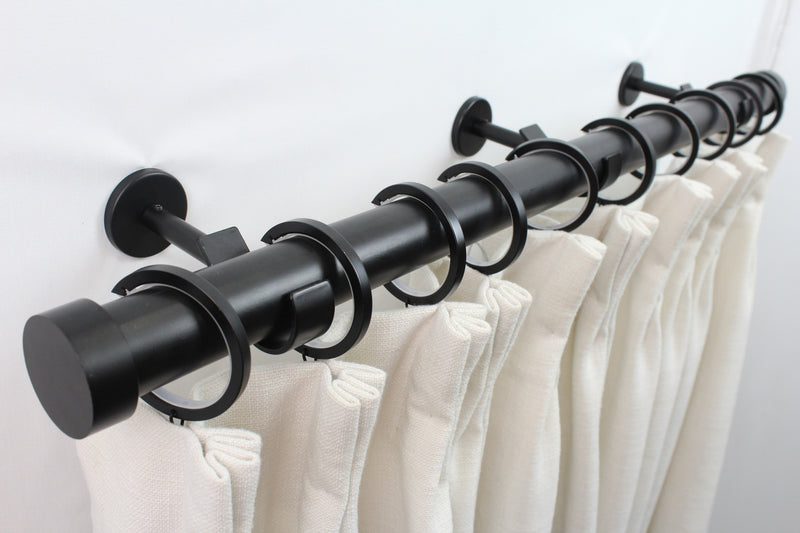 1.5 Inch Iron Round Drapery Rod Set - Includes Curtain Rod, Bypass Brackets, Bypass Rings, and End caps