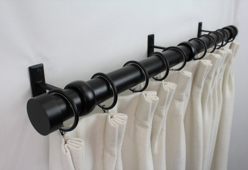 1.5 Inch Iron Round Drapery Rod Set - Includes Curtain Rod, Long Fully Enclosed Brackets, Rings, and End caps