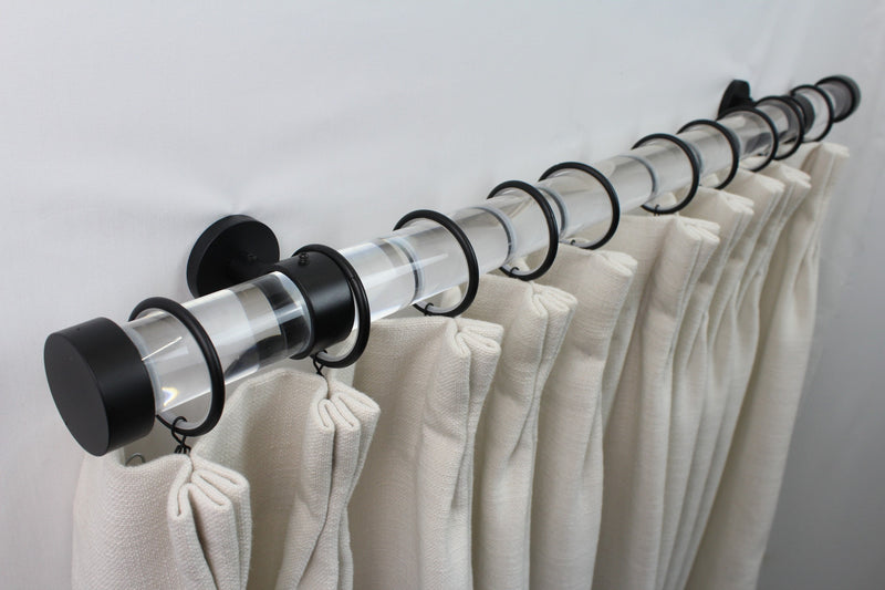 1.5 Inch Acrylic Lucite Round Drapery Rod Set-Includes Curtain Rod, Short Enclosed/Ceiling Mount Bracket, Rings, End Caps