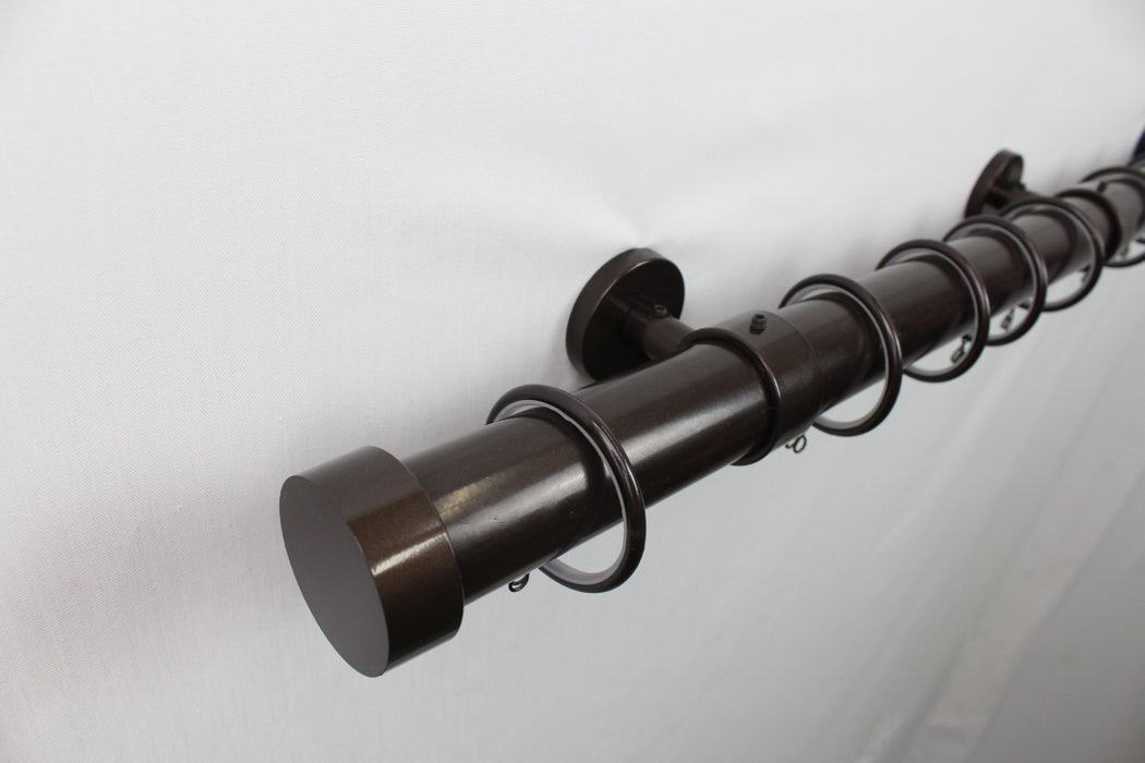 1.5 Inch Iron Round Drapery Rod Set- Includes Curtain Rod, Short Fully Enclosed/Ceiling Mount Brackets, Rings, End Caps