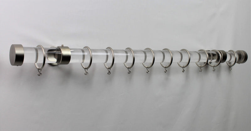 1.5 Inch Acrylic Lucite Round Drapery Rod Set-Includes Curtain Rod, Short Enclosed/Ceiling Mount Bracket, Rings, End Caps