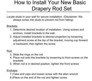 Iron 1 Inch Round Drapery Rod Set - With Custom Cut Curtain Rod, Adjustable Projection Brackets, Rings, and End Caps