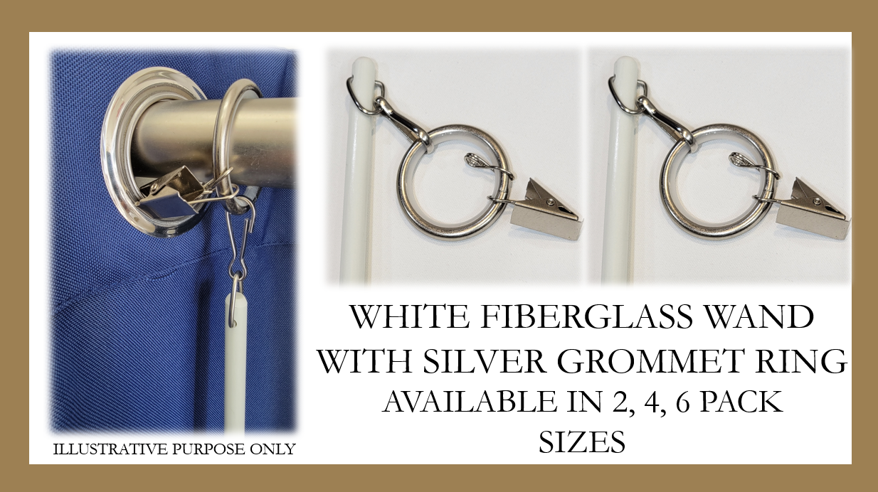 White Fiberglass Universal Grommet Drapery Rod- Silver Grommet