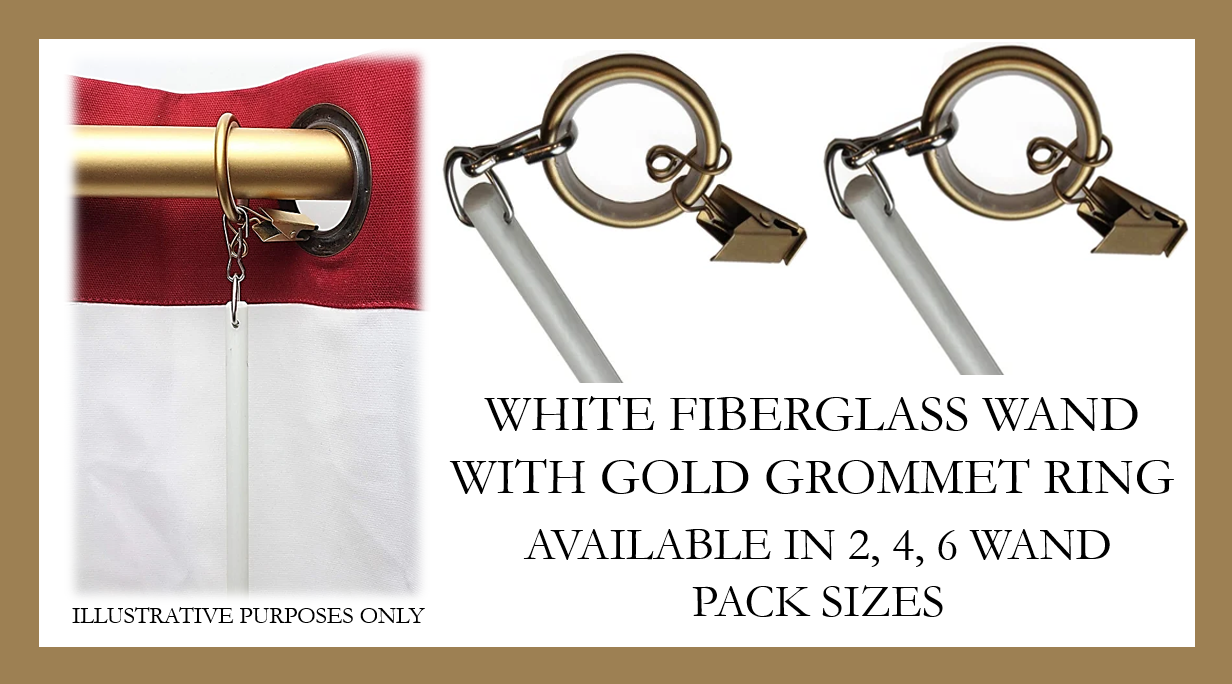 White Fiberglass Universal Grommet Drapery Rod- Gold Grommet