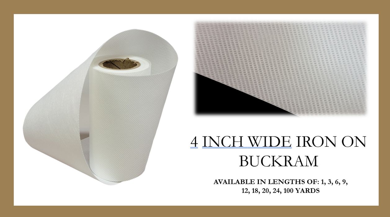Iron-on Fusible 4 Inch Wide White Buckram/Heading Tape - Available in Lengths of 1, 3, 6, 9, 12, 18, 20, 24 & 100 yards