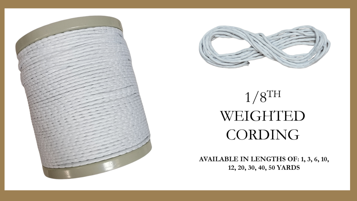 1/8" Wide Leaded Weighted Drapery Tape/Cording - Available in Lengths of 1, 3, 6, 10, 12, 20, 30, 40, 50 Yards
