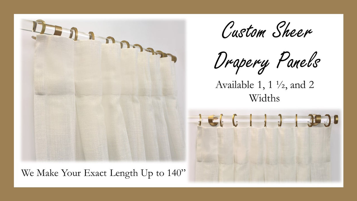 Inverted Pleat - Custom Sheer Drapery Panel - 1, 1 1/2, and 2 Widths - 5 Lengths , 2 Colors - Free Samples