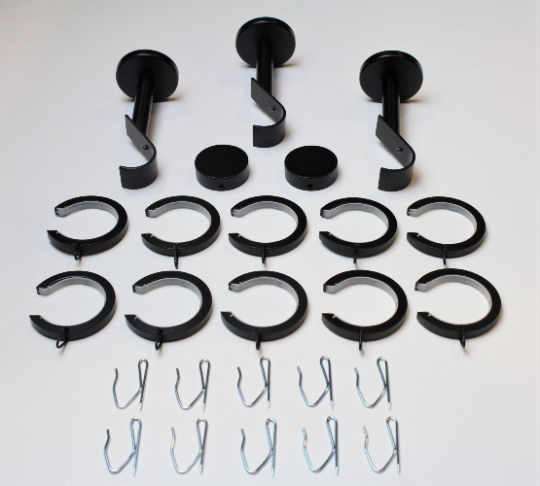 1.5 Inch Diameter- Bypass/Carryover Curtain Hardware 15 Piece Set-Use With Clear Acrylic or Iron Rod- Gold, Silver, Black, or Bronze Finish