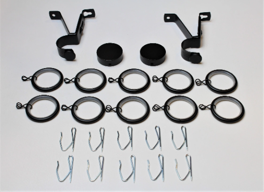 1 Inch Diameter -Adjustable Curtain Hardware 14 Piece Set - Use With Clear Acrylic or Iron Rod- Gold, Silver, Black, or Bronze Finish