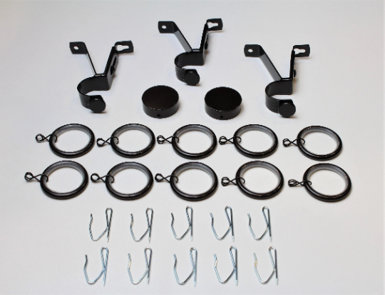 1 Inch Diameter - Adjustable Curtain Hardware 15 Piece Set - Use With Clear Acrylic or Iron Rod- Gold, Silver, Black, or Bronze Finish