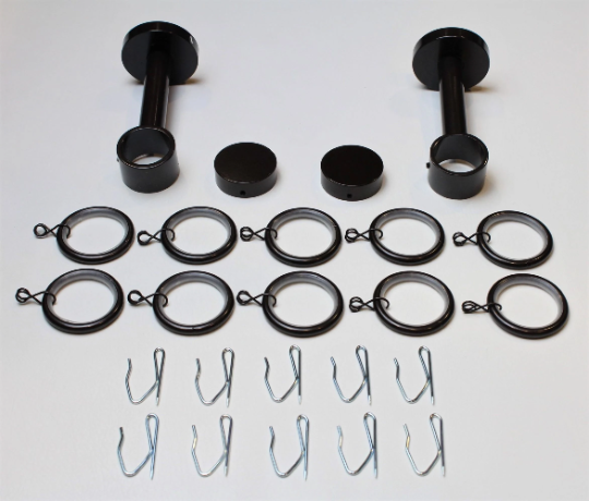 1 Inch Diameter - Long Enclosed Curtain Hardware 14 Piece Set - Use With Clear Acrylic or Iron Rod- Gold, Silver, Black, or Bronze Finish