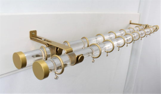 1 Inch Acrylic Lucite Round Drapery Rod Set - Includes Curtain rods, Double Adjustable Brackets, Rings, and End Caps - Free Shipping