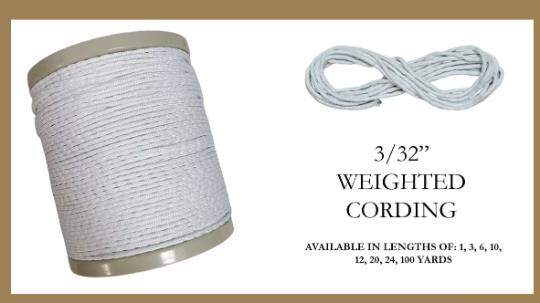 Lead Free Curtain Sausage Weighted Cording - 3/32" Drapery Valance Supplies - Available in 1, 3, 6, 10, 12, 24, 100 Yards