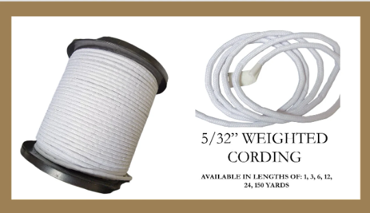 Lead Free Curtain Weighted Sausage Cording - 5/32" Drapery Valance Curtain Supplies - Available in 1, 3, 6, 12, 24 and 150 yards