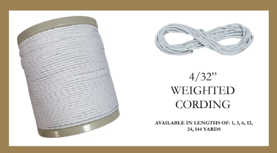 Lead Free Weighted Curtain Sausage Cording- 4/32" Drapery Valance Curtain Supplies - Available in 1, 3, 6, 12, 24, and 144 yards