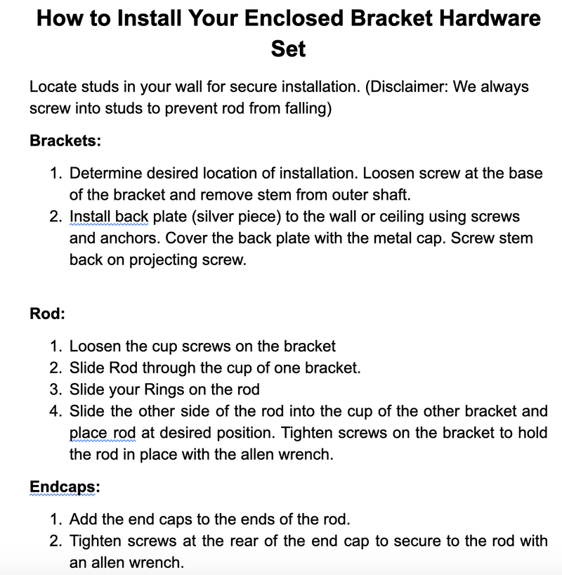 1 Inch Iron Round Drapery Rod Set- Includes Curtain Rod, Long Enclosed Brackets, Rings, and End Caps