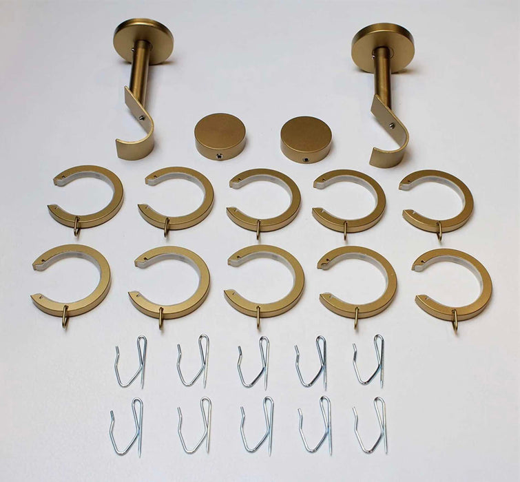 1 Inch Diameter- Bypass/Carryover Curtain Hardware 14 Piece Set - Use With Clear Acrylic or Iron Rod- Gold, Silver, Black, or Bronze Finish